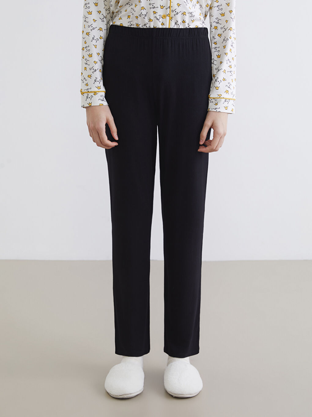 Siyah Beli Lastikli Kadın Pijama Altı-1