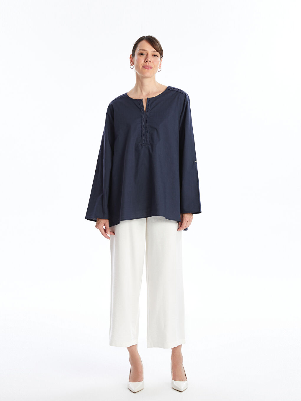 LCW Grace Notch Neck Embroidered Women's Blouse -W4BG19Z8-HG0