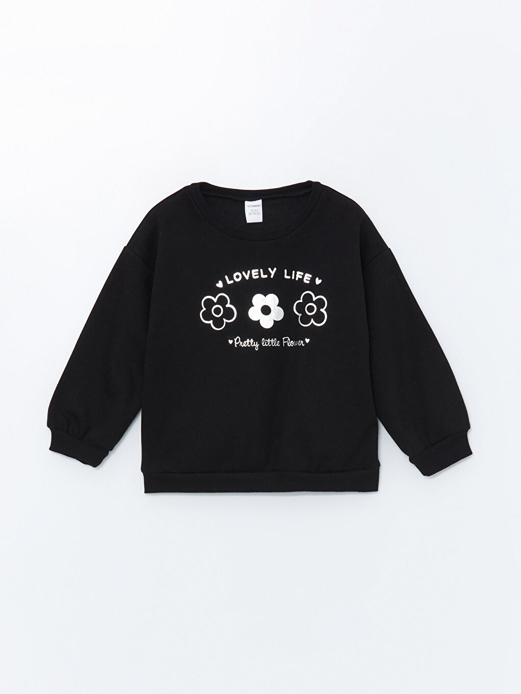 LCW Kids Yeni Siyah Bisiklet Yaka Kalın Baskılı Kız Çocuk Sweatshirt