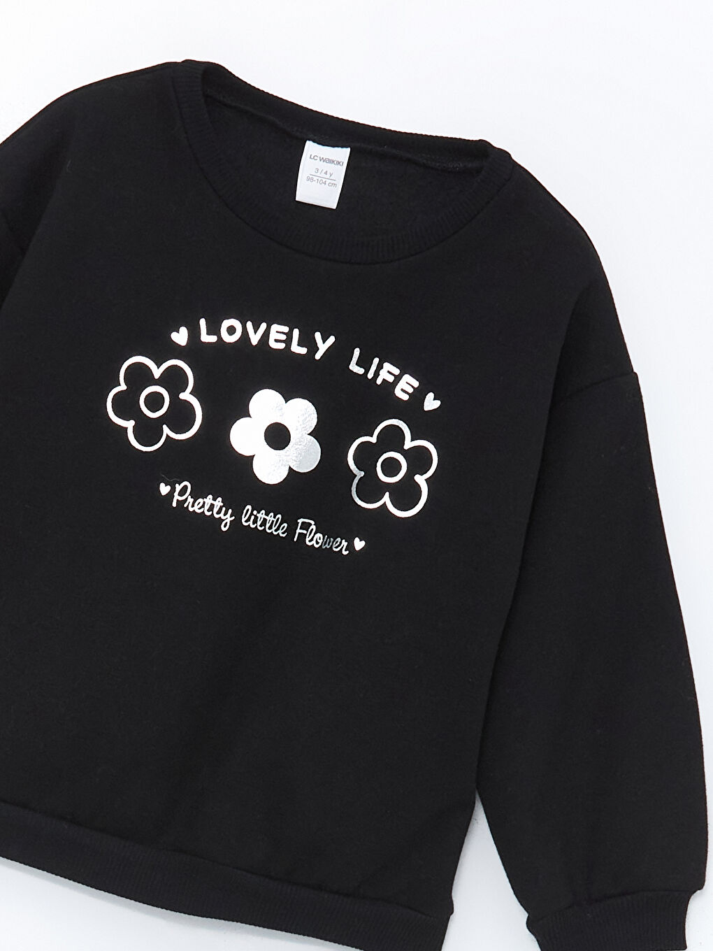 LCW Kids Yeni Siyah Bisiklet Yaka Baskılı Kız Çocuk Sweatshirt - 1