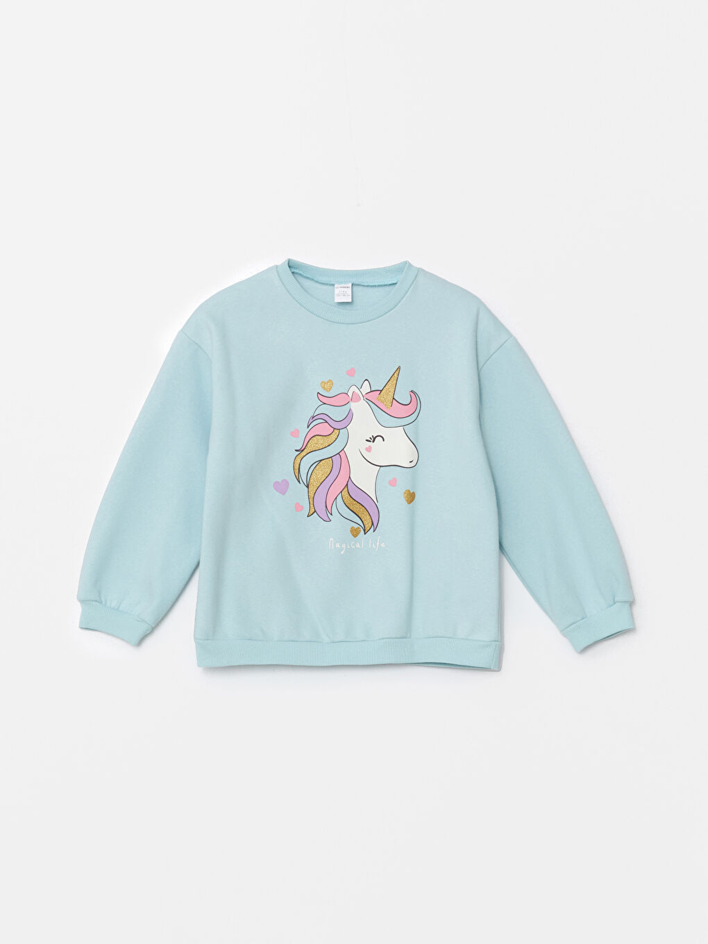 LCW Kids Su Mavisi Bisiklet Yaka Baskılı Kız Çocuk Sweatshirt - 3