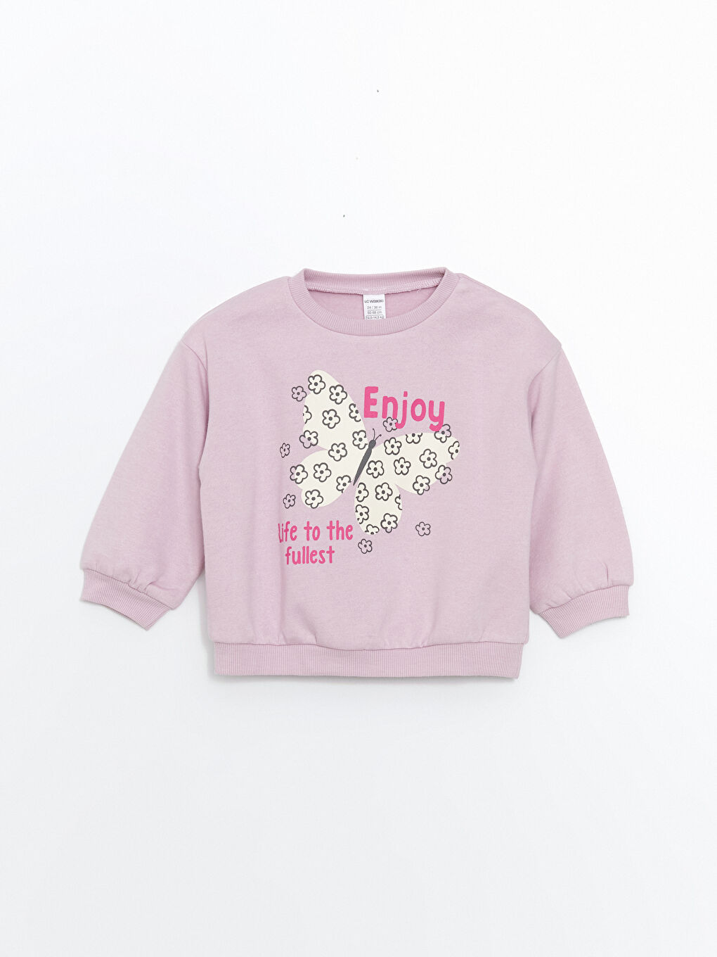 LCW Kids Lila Bisiklet Yaka Kalın Baskılı Kız Çocuk Sweatshirt