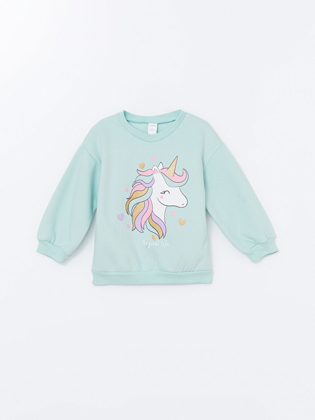 LCW Kids Su Mavisi Bisiklet Yaka Kalın Baskılı Kız Çocuk Sweatshirt