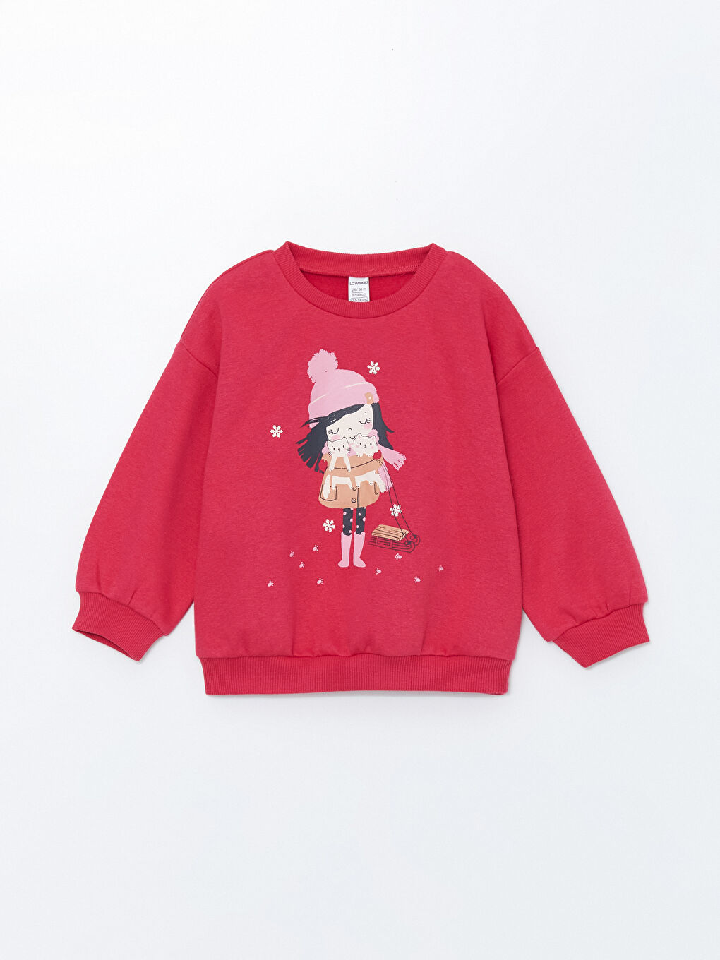 LCW Kids Fuşya Bisiklet Yaka Kalın Baskılı Kız Çocuk Sweatshirt