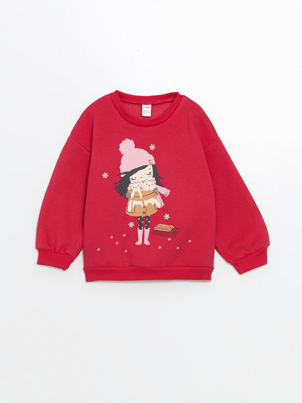 LCW Kids Fuşya Bisiklet Yaka Kalın Baskılı Kız Çocuk Sweatshirt