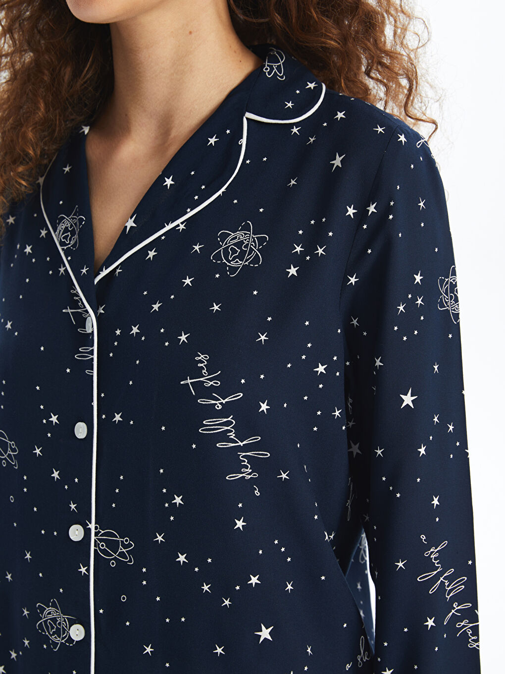 Lacivert Gömlek Yaka Desenli Kadın Pijama Takımı-3
