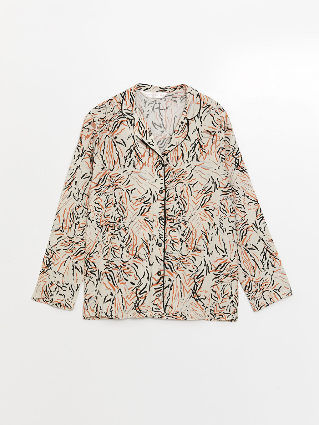 Ekru Gömlek Yaka Desenli Kadın Pijama Takımı-6