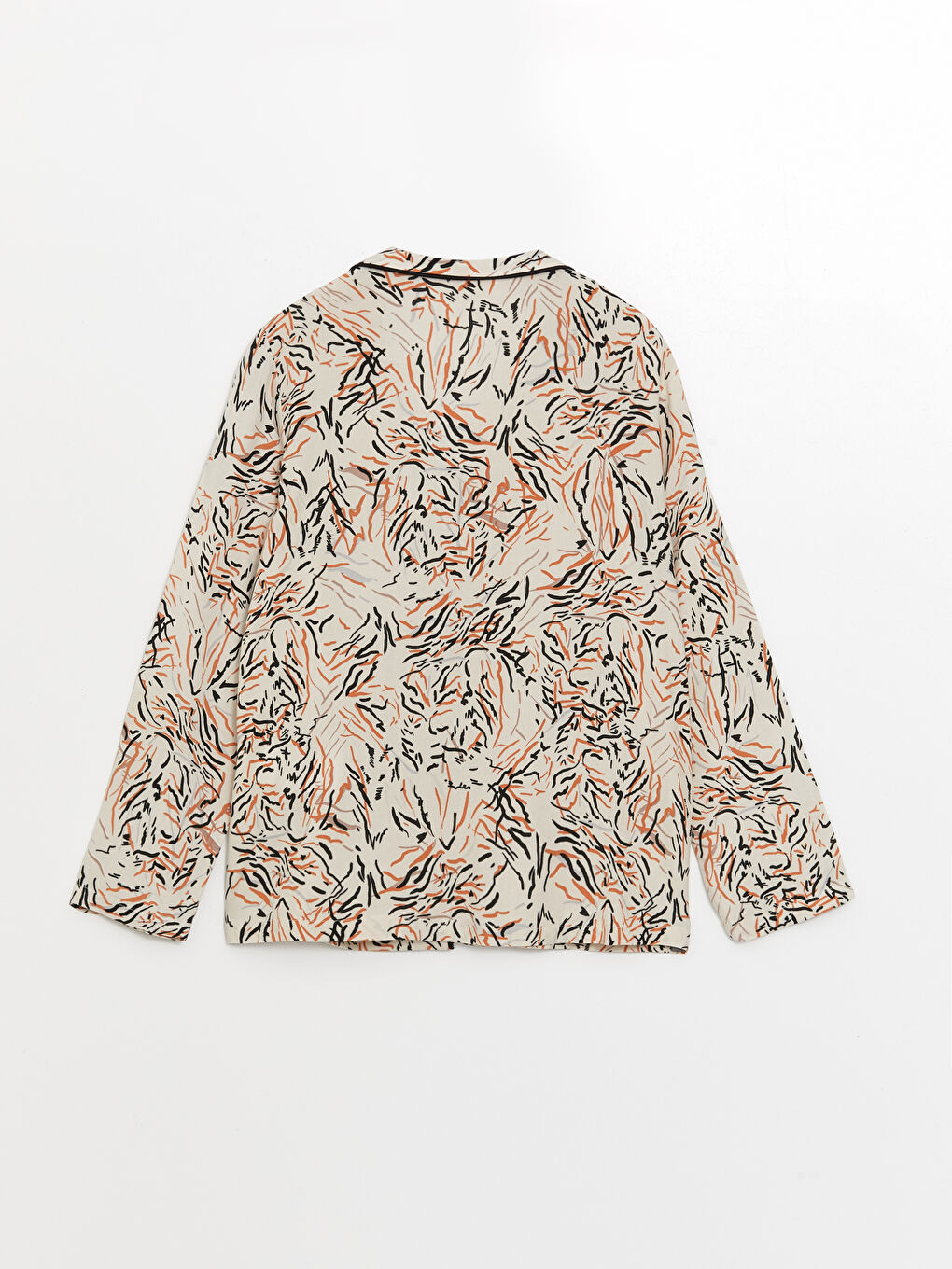 Ekru Gömlek Yaka Desenli Kadın Pijama Takımı-7