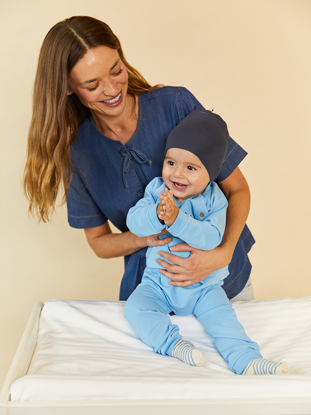 Crew Neck Printed Baby Boys' Cardigan and Pants 2 Pack Set-1