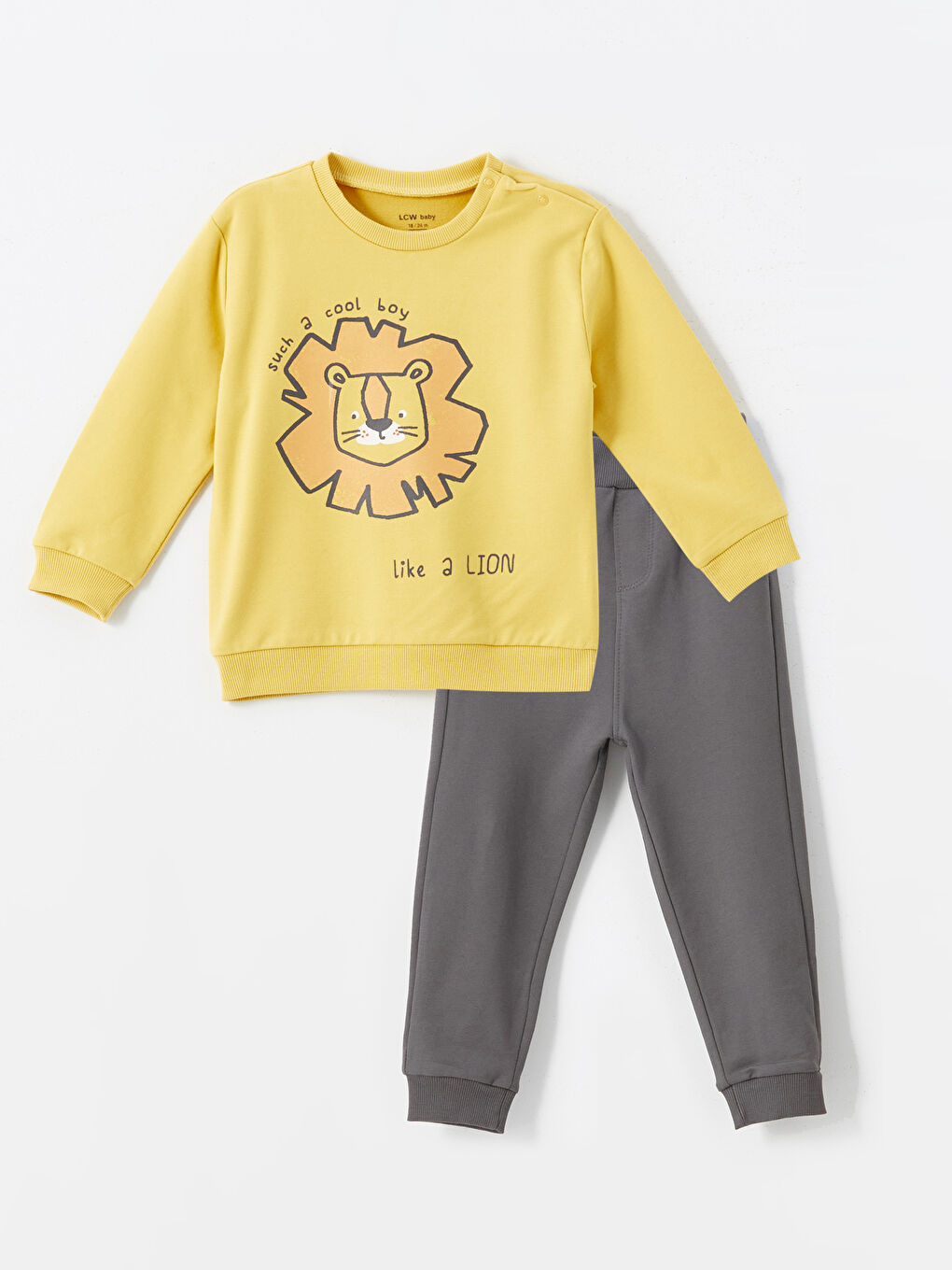 Crew Neck Printed Baby Boy Sweatshirt and Tracksuit Bottom 2-Piece Set
