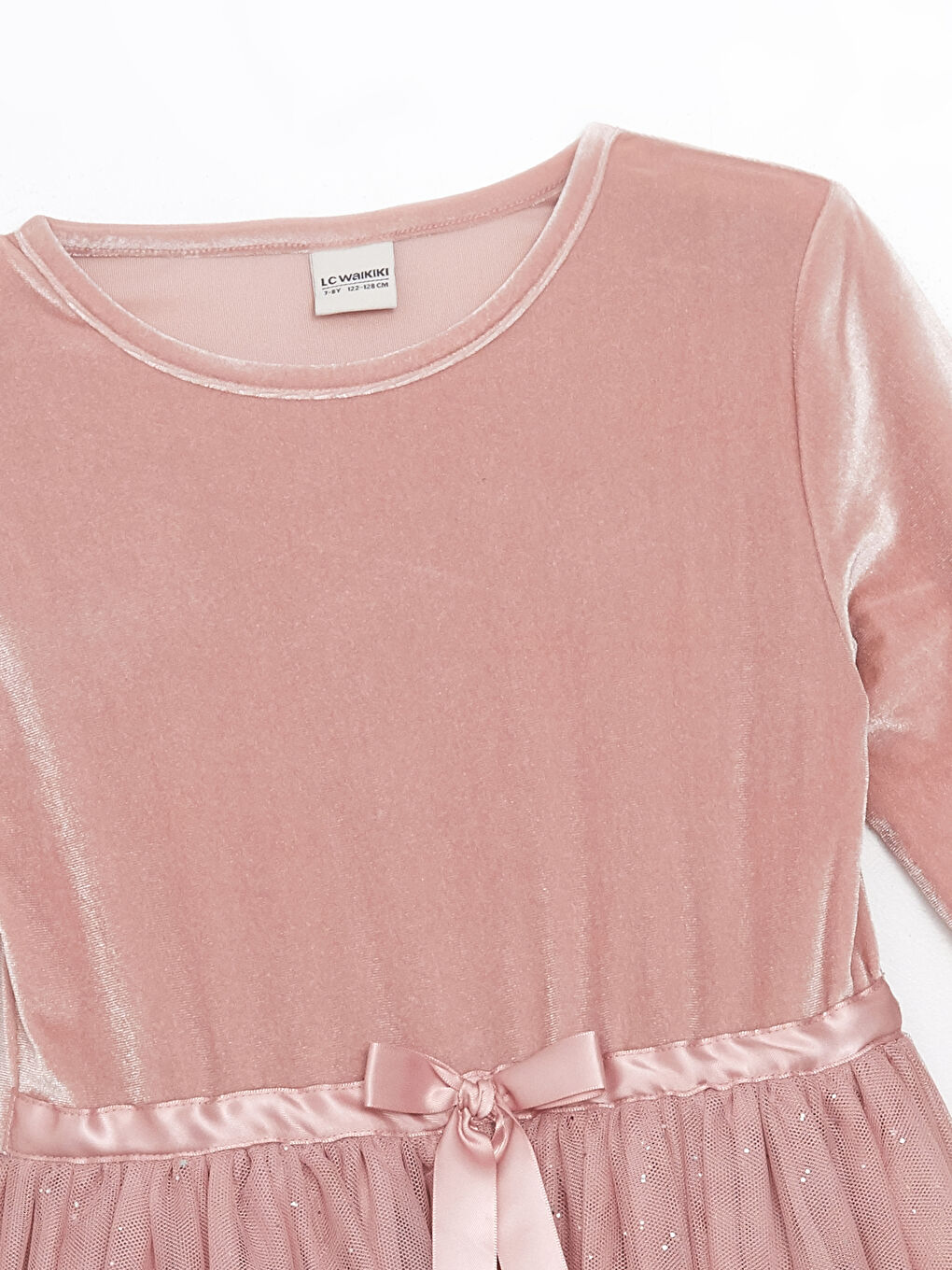 Crew Neck Velvet Girls' Dress-1