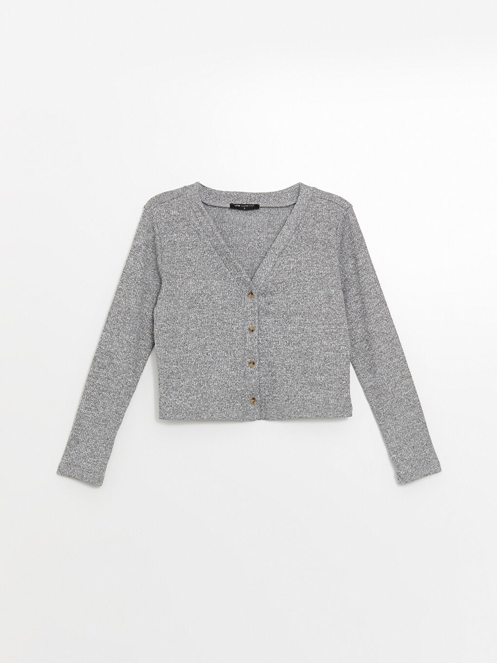 Gri V Yaka Crop Kadın Hırka