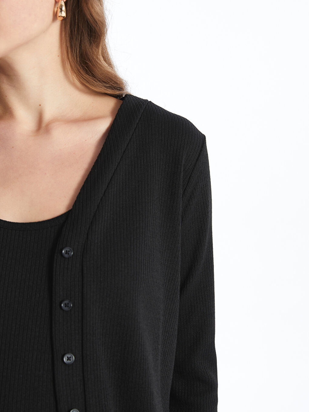 Rochie și Cardigan pentru Femei cu Guler Rotund-4