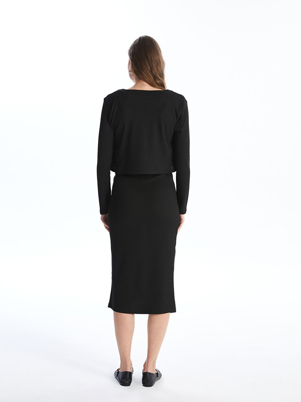 Rochie și Cardigan pentru Femei cu Guler Rotund-5