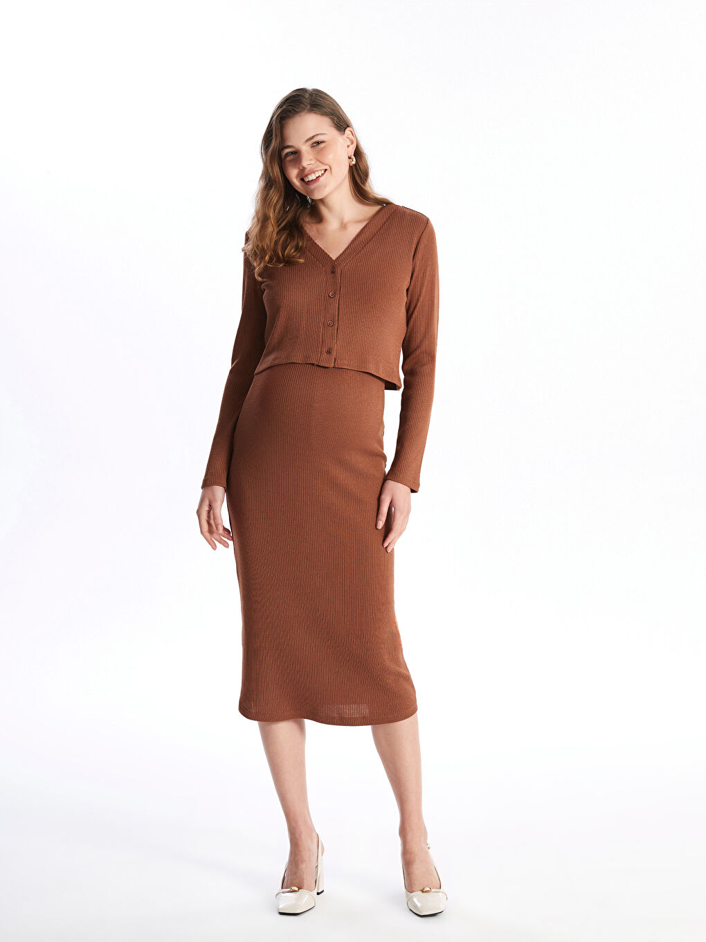 Crew Neck Women's Dress and Cardigan -W4BH56Z8-H2N