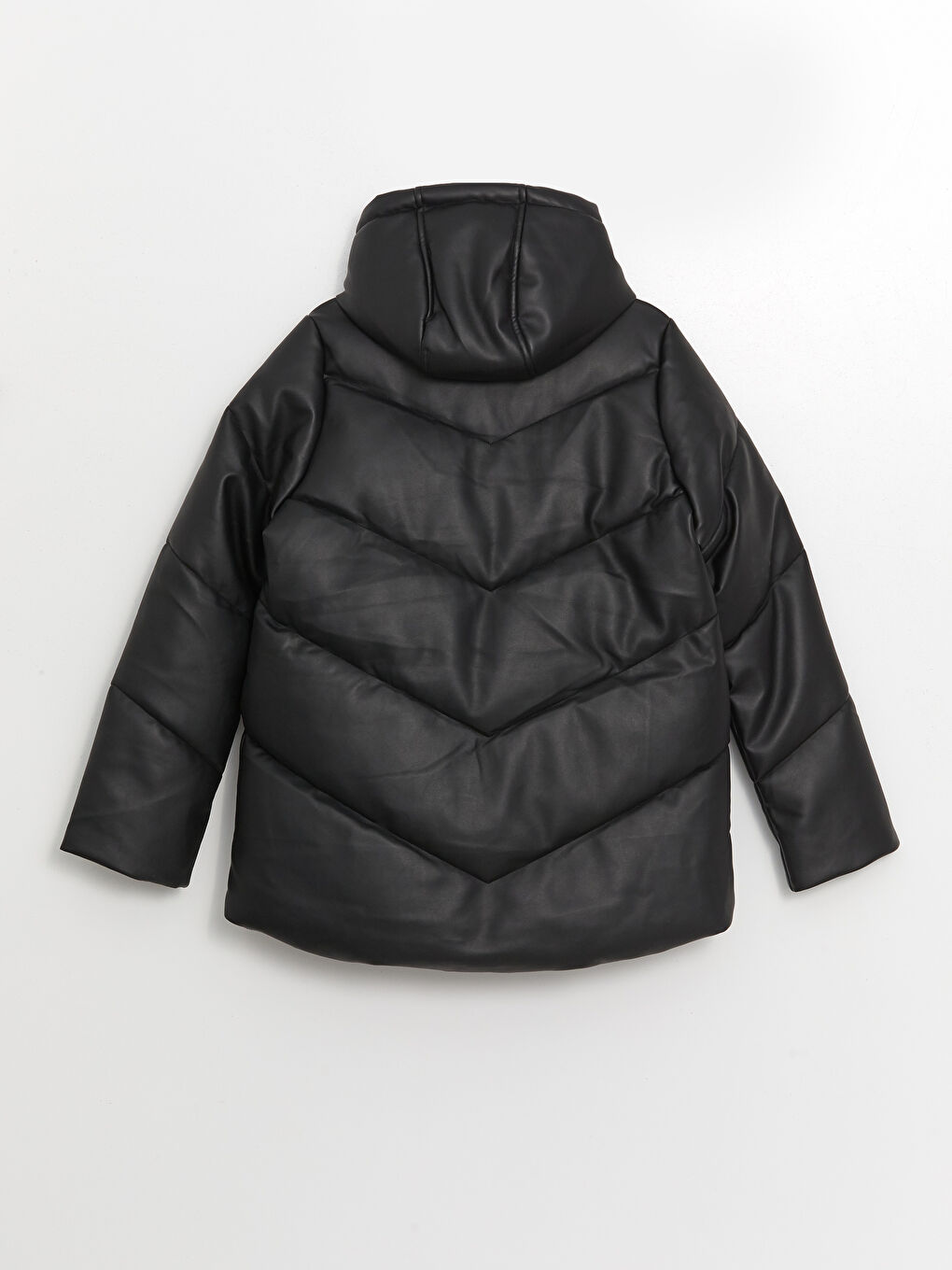 Hooded Faux Leather Women's Puffer Coat-6