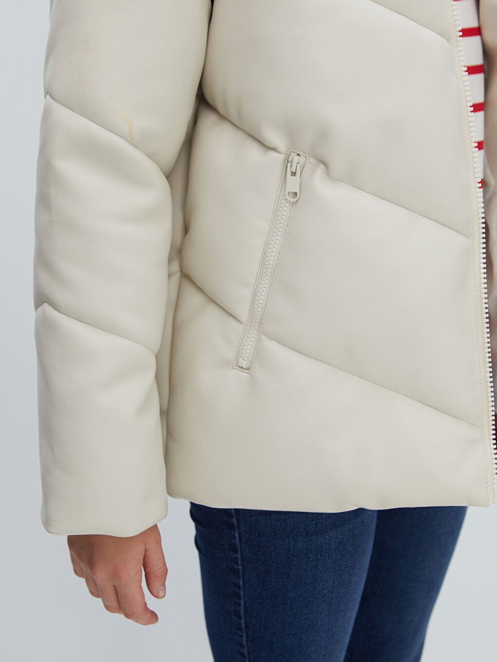 Hooded Faux Leather Women's Puffer Coat-3