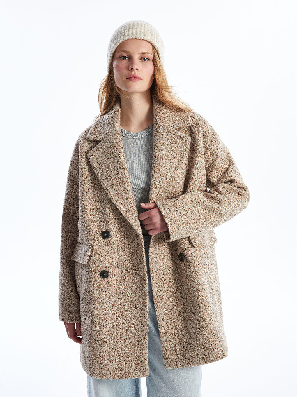 بالطو ياقة الجاكيت أوفراسايز للسيدات تيدي