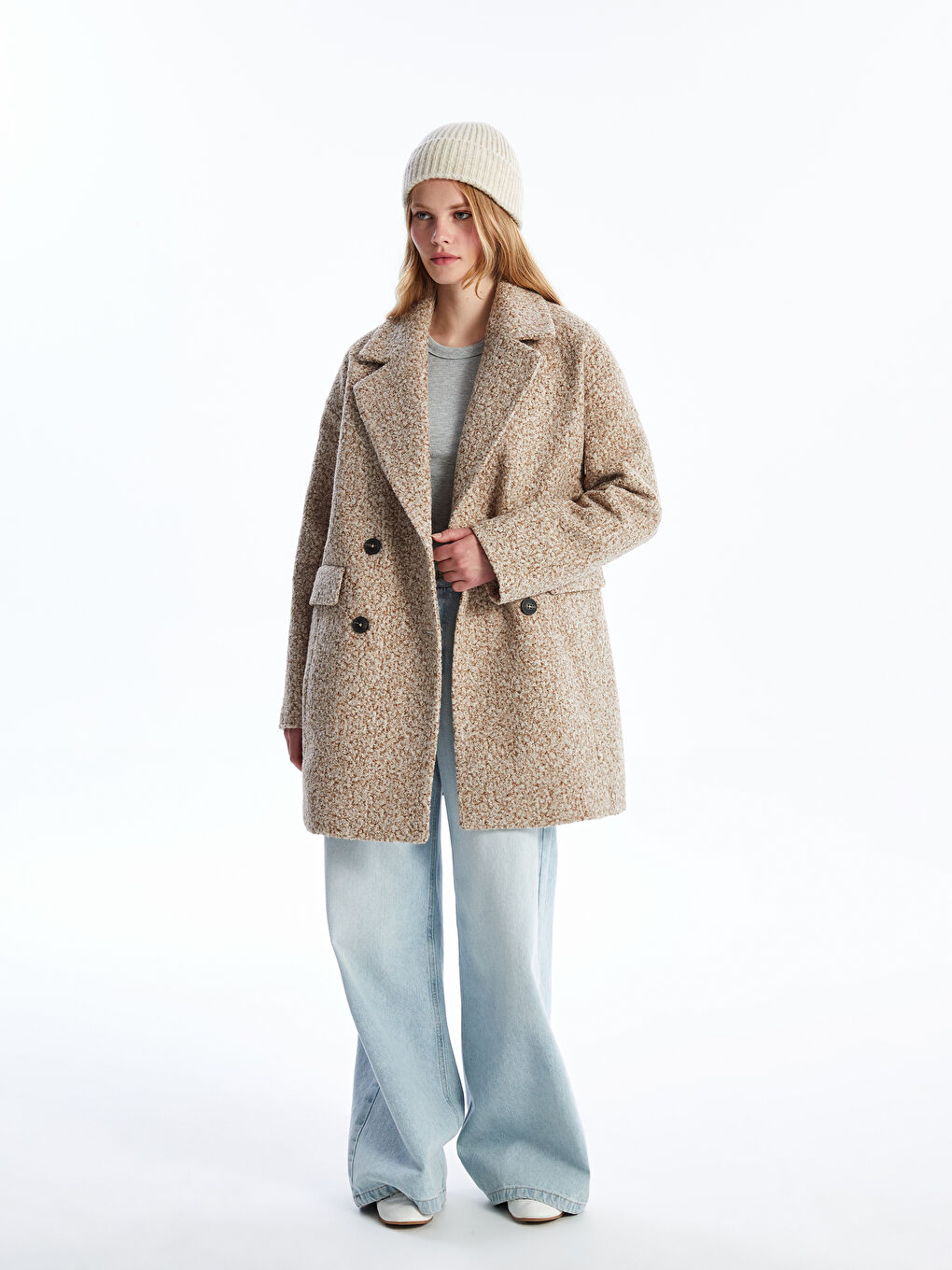 بالطو ياقة الجاكيت أوفراسايز للسيدات تيدي-1