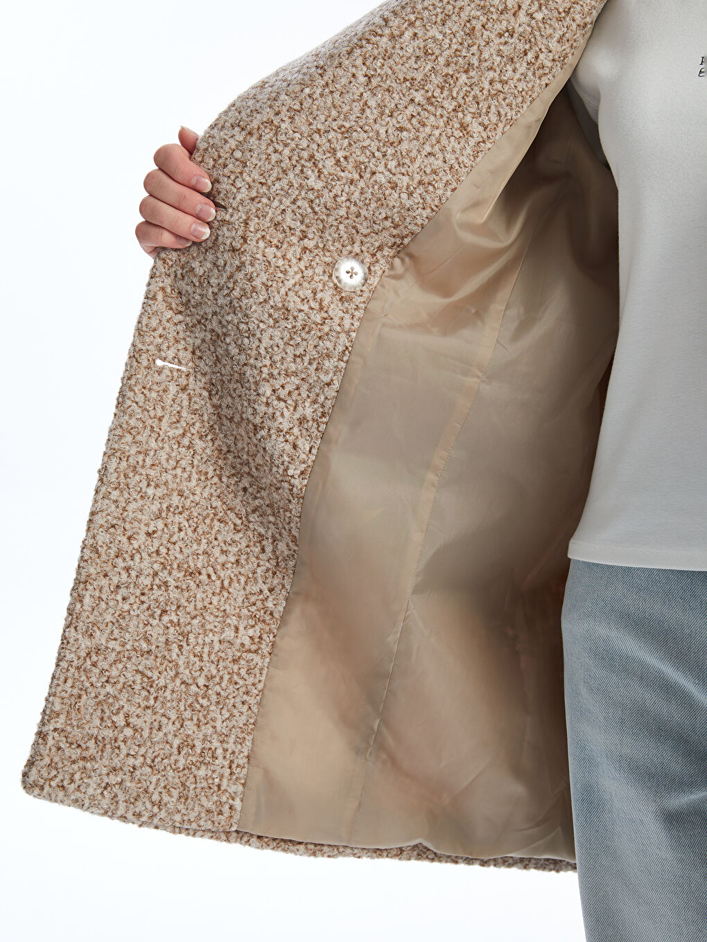 بالطو ياقة الجاكيت أوفراسايز للسيدات تيدي-3