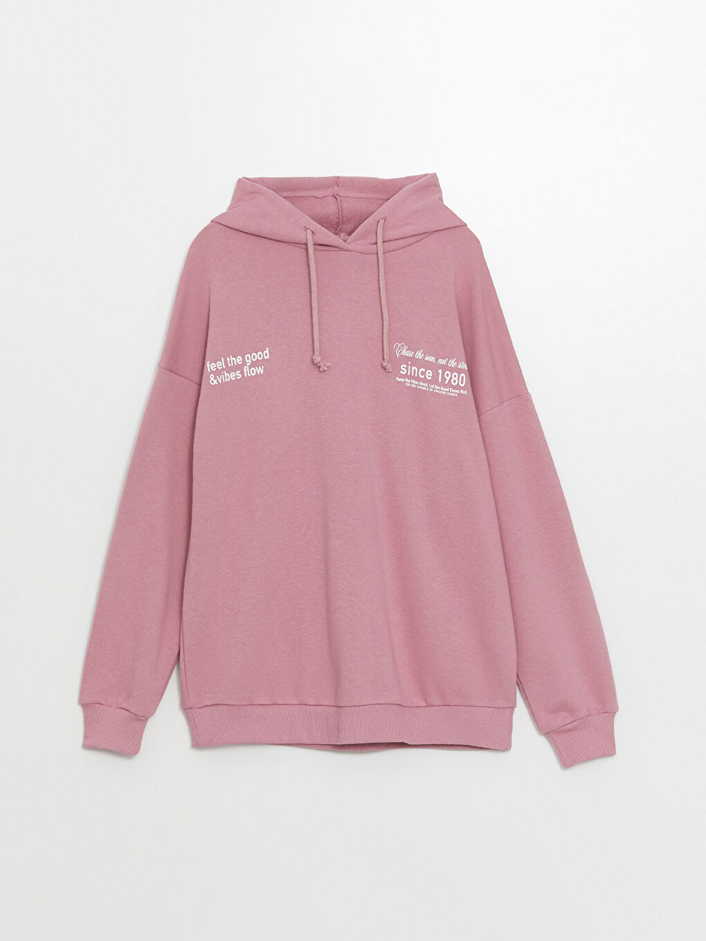 XSIDE Açık Gülkurusu Baskılı Uzun Kollu Oversize Kadın Hoodie - 5