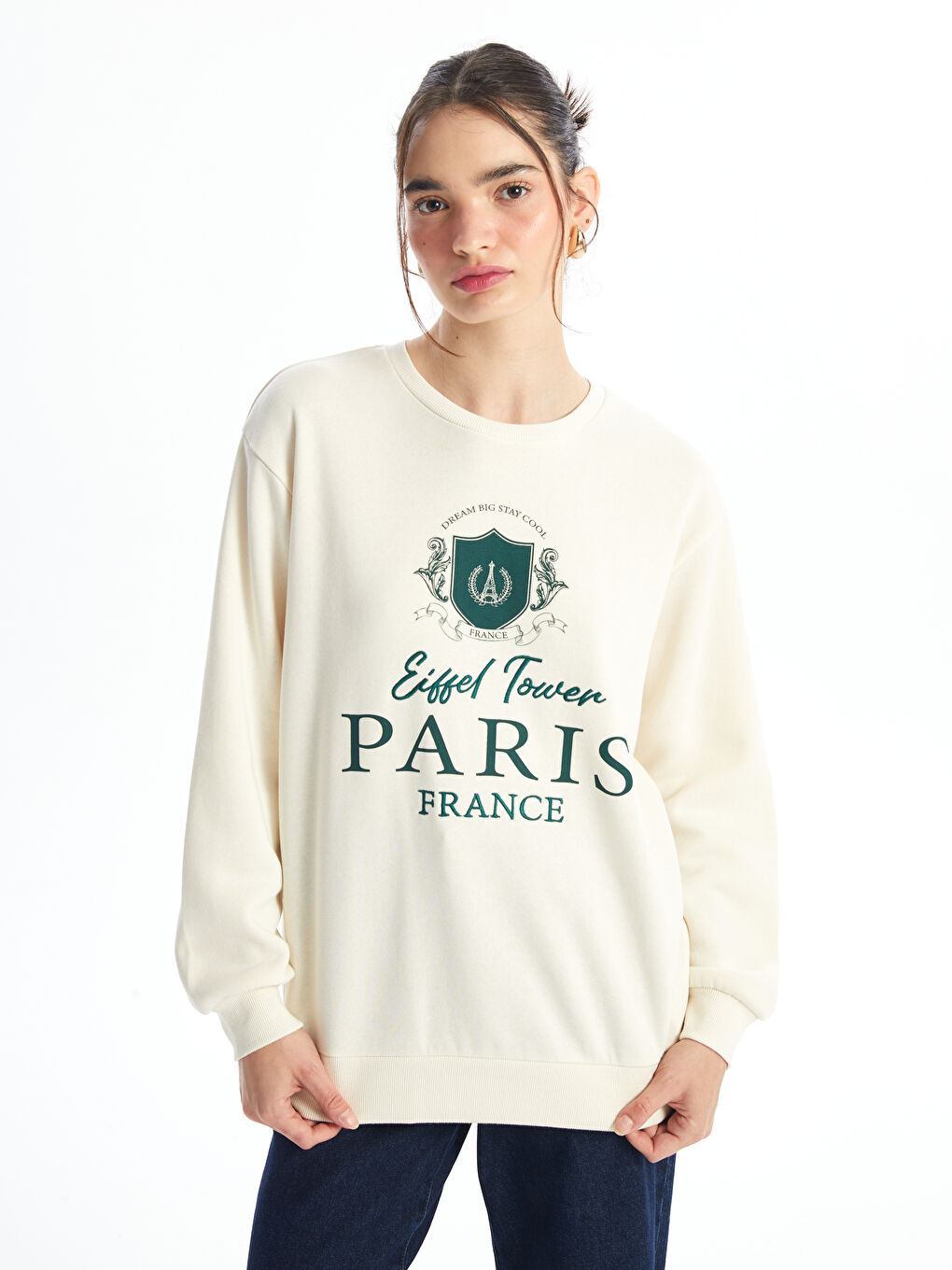 әйелдерге арналған принтті оверсайз дөңгелек жағалы свитшот