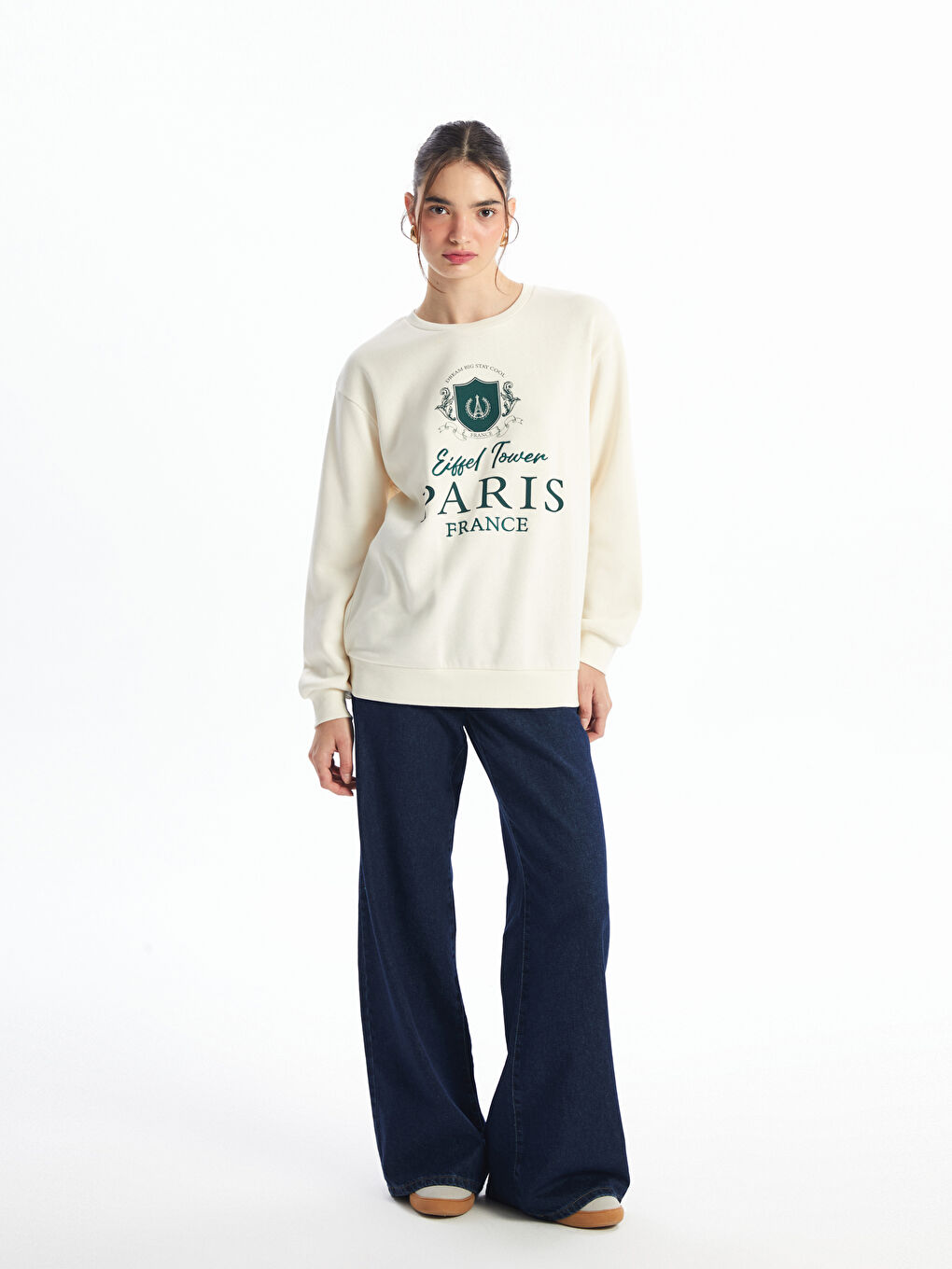 әйелдерге арналған принтті оверсайз дөңгелек жағалы свитшот-1