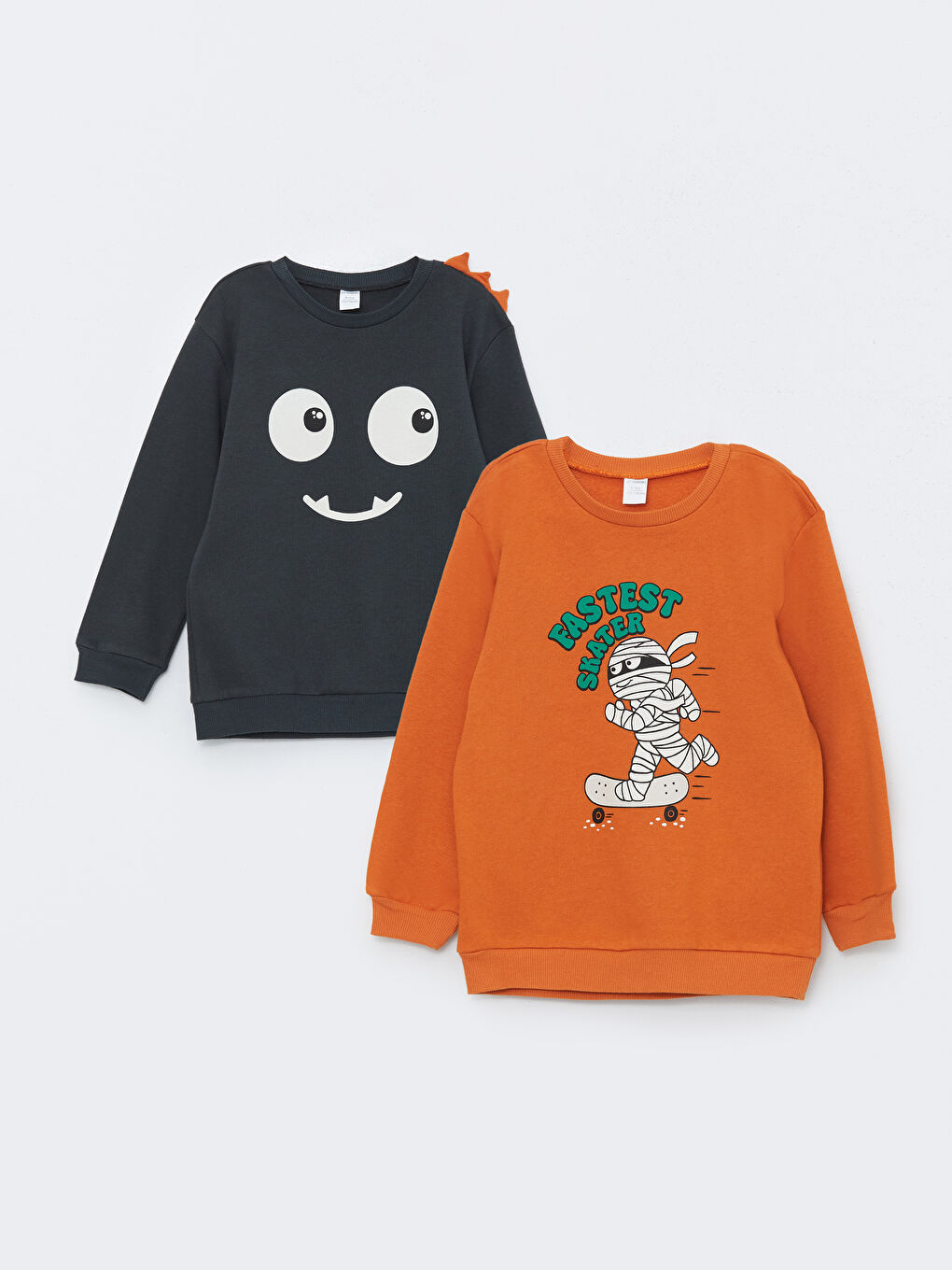 LCW Kids Antrasit Bisiklet Yaka Baskılı Uzun Kollu Erkek Bebek Sweatshirt 2'li