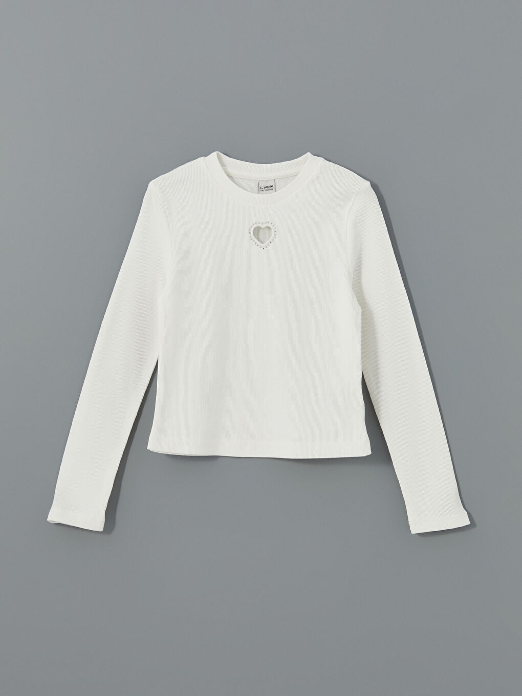 Ekru Bisiklet Yaka Taşlı Kız Çocuk Tişört