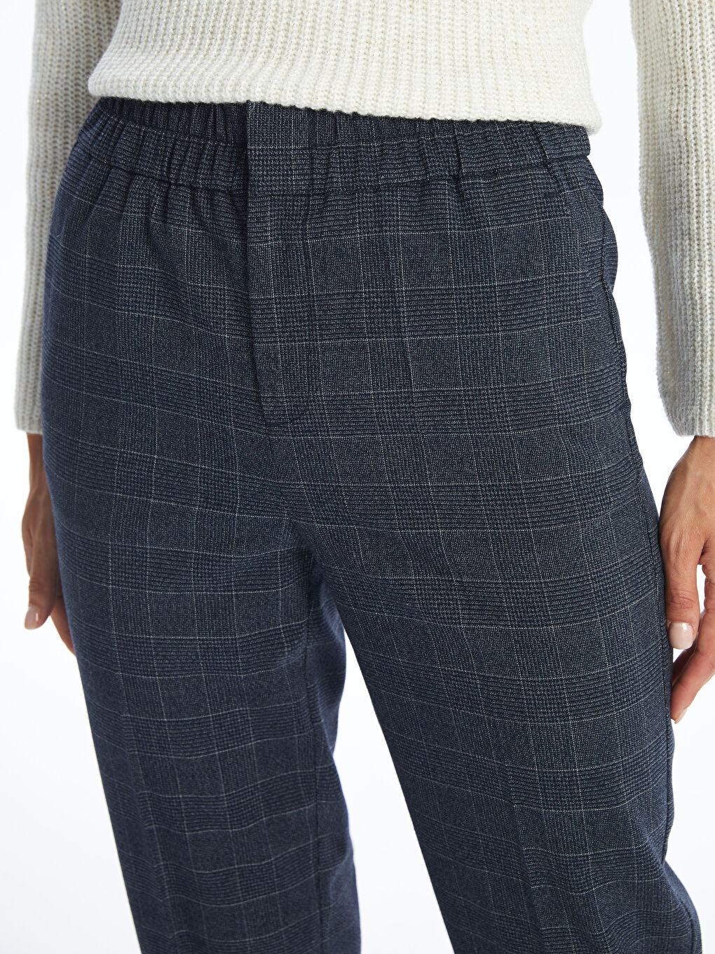 LCWAIKIKI Classic Elasticated Waist Plaid Women's Trousers -W4BK22Z8-LN6