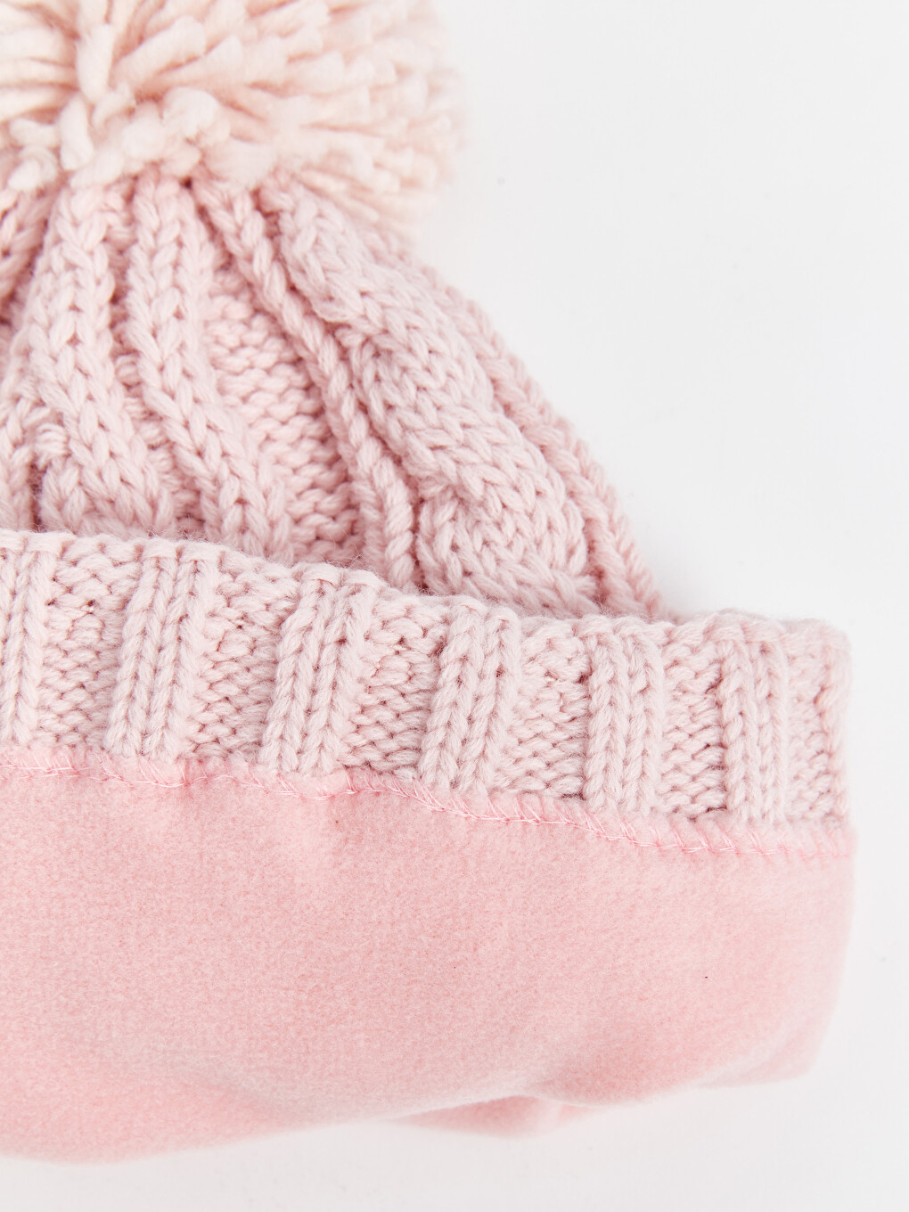 Pembe Nakışlı Ponponlu Kız Çocuk Triko Bere-2