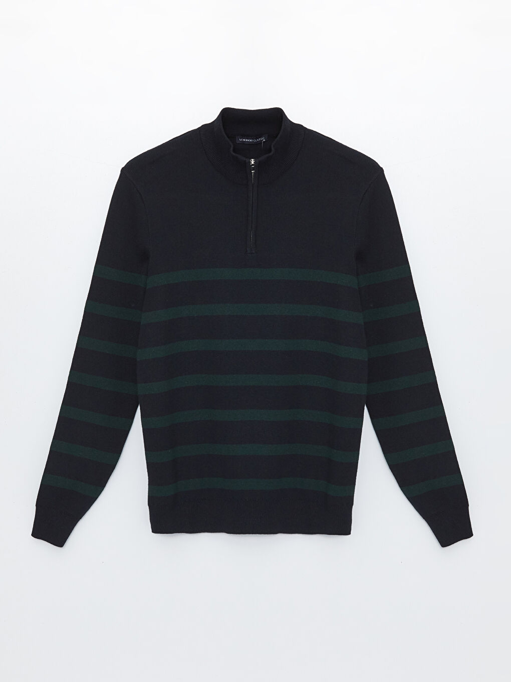 سترة تريكو مخططة كم طويل بياقة قمع للرجال-5