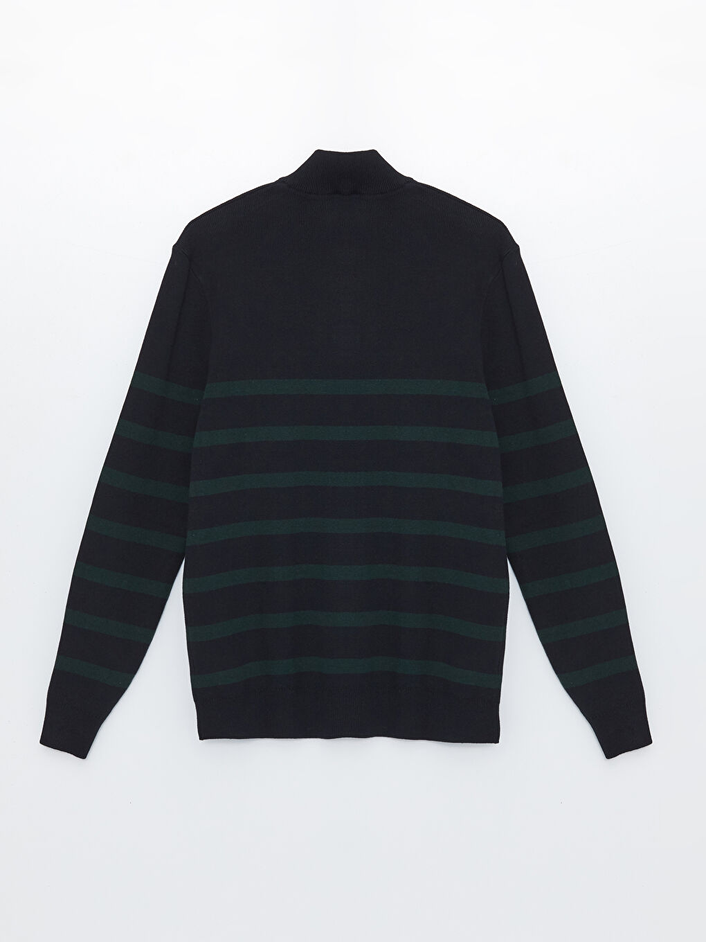 سترة تريكو مخططة كم طويل بياقة قمع للرجال-6