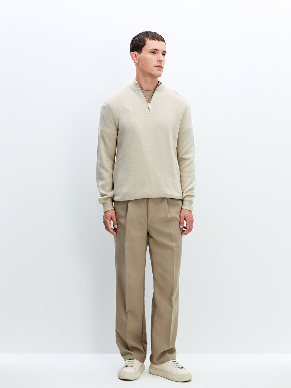 Funnel Neck Long Sleeve Men's Knitwear Sweater-1