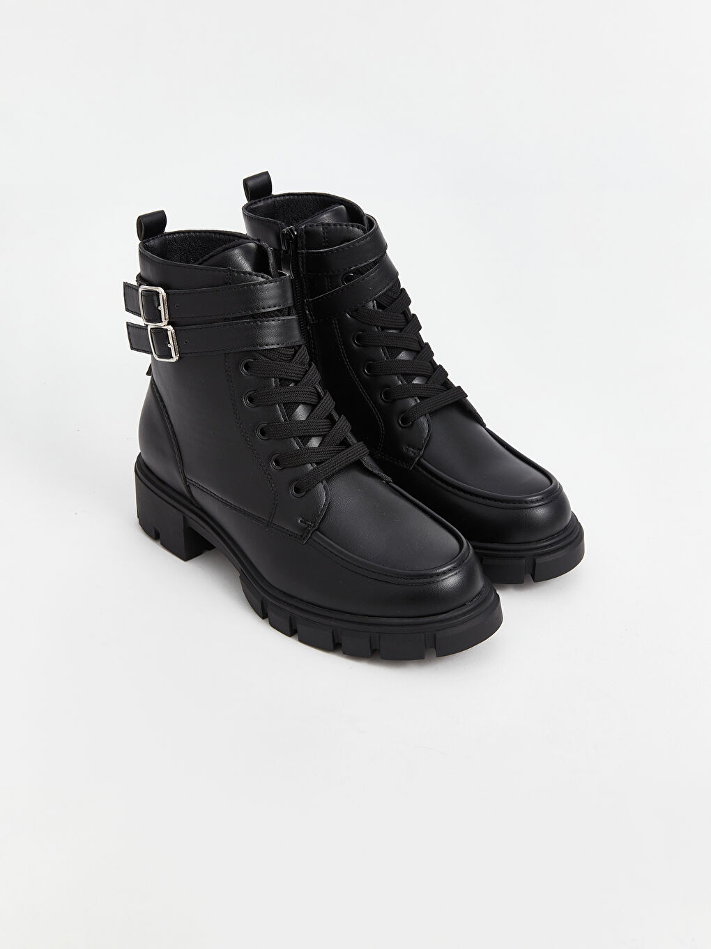 Faux Leather Laces and Zipper Closure Girls' Boot