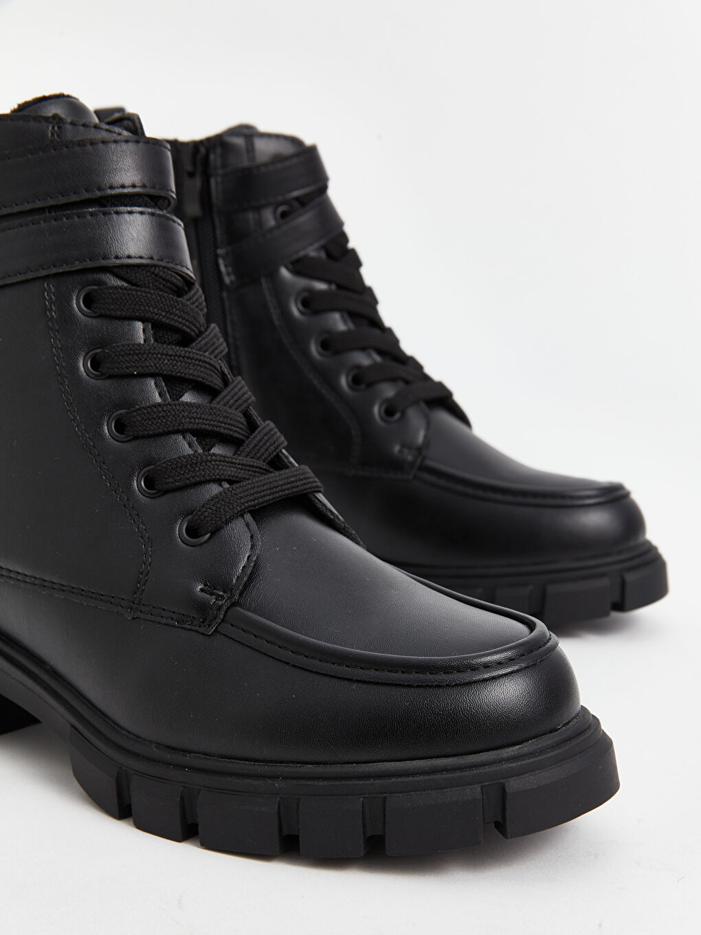 Faux Leather Laces and Zipper Closure Girls' Boot-2