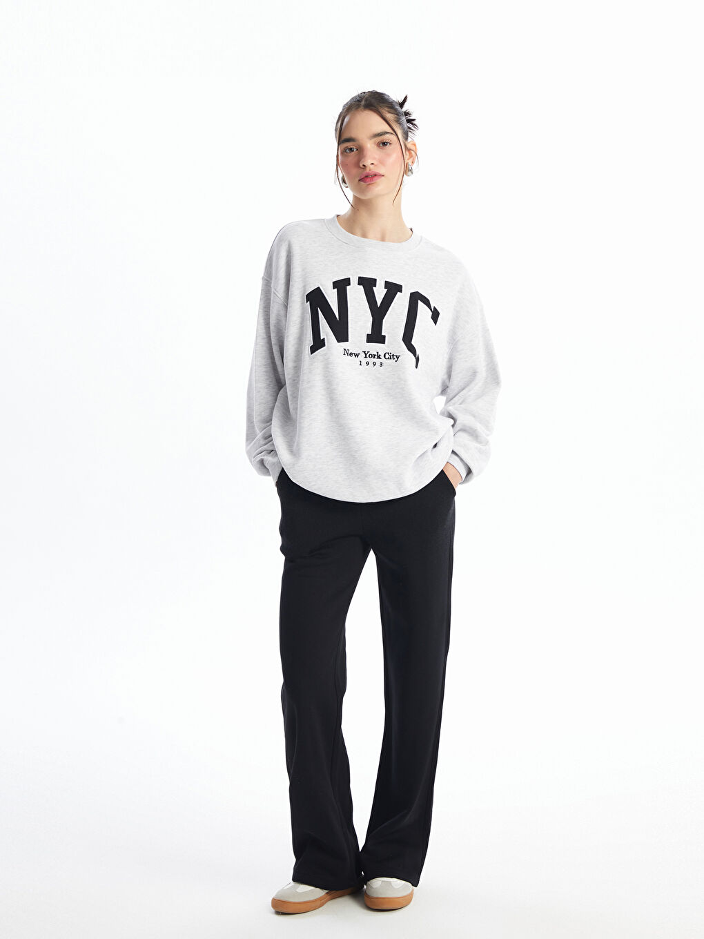 XSIDE Elasticated Waist Plain Wide Leg Women's Thick Sweatpants -W4BM09Z8-CVL