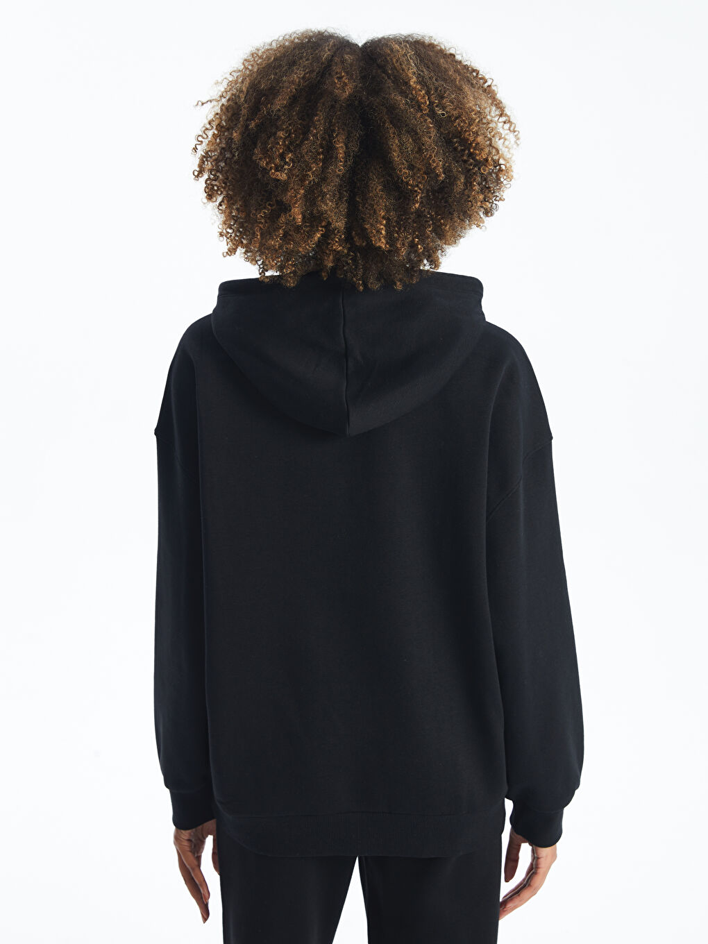 XSIDE Yeni Siyah Baskılı Uzun Kollu Oversize Kadın Hoodie - 3