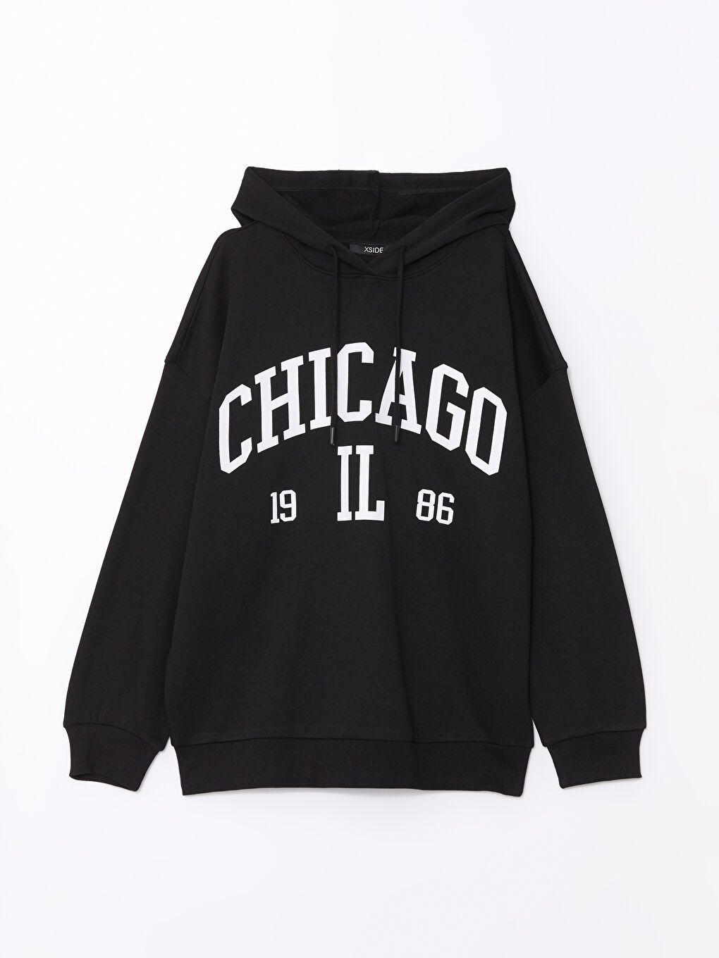 XSIDE Yeni Siyah Baskılı Uzun Kollu Oversize Kadın Hoodie - 4