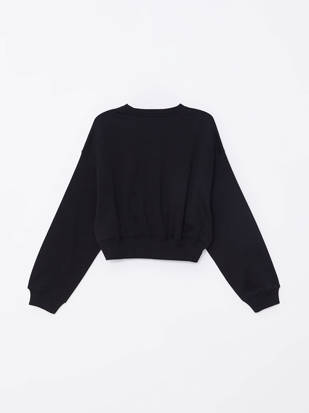 XSIDE Yeni Siyah Bisiklet Yaka Düz Oversize Crop Kadın Sweatshirt - 5