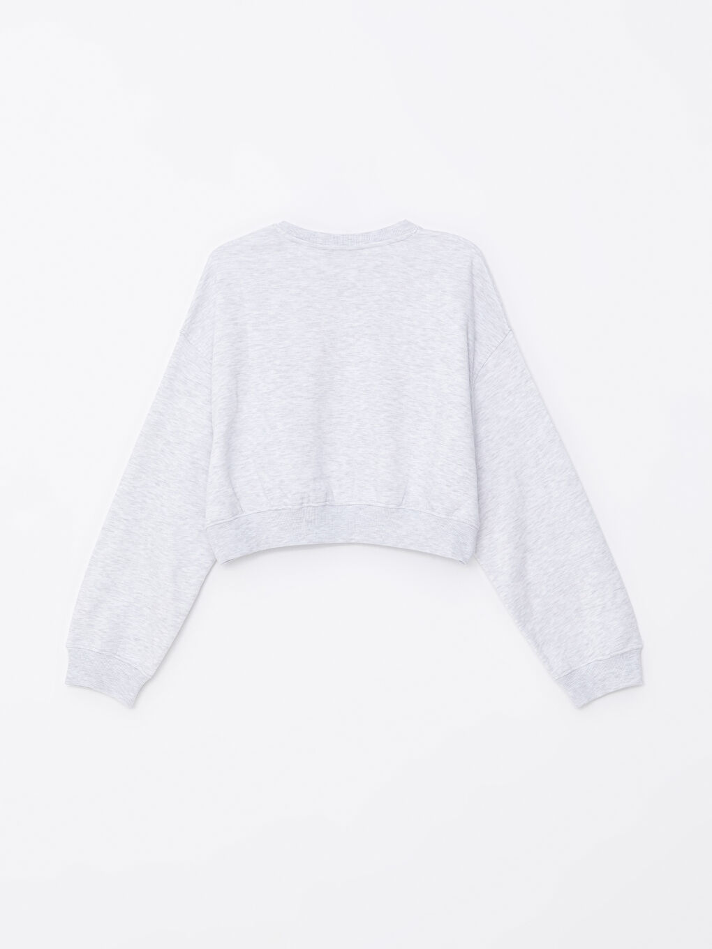 XSIDE Gri Melanj Bisiklet Yaka Düz Oversize Crop Kadın Sweatshirt - 5