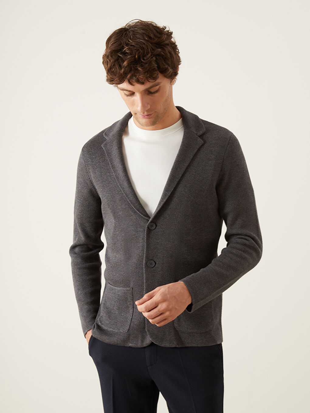 Antrasit Standart Kalıp Şal Yaka Erkek Triko Hırka