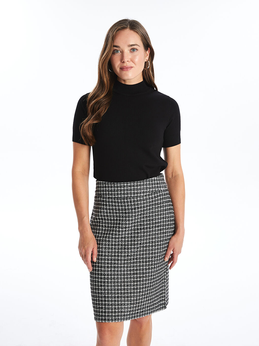 LCW Grace Waist Zippered Plaid Women's Tweed Skirt -W4BM38Z8-MHS