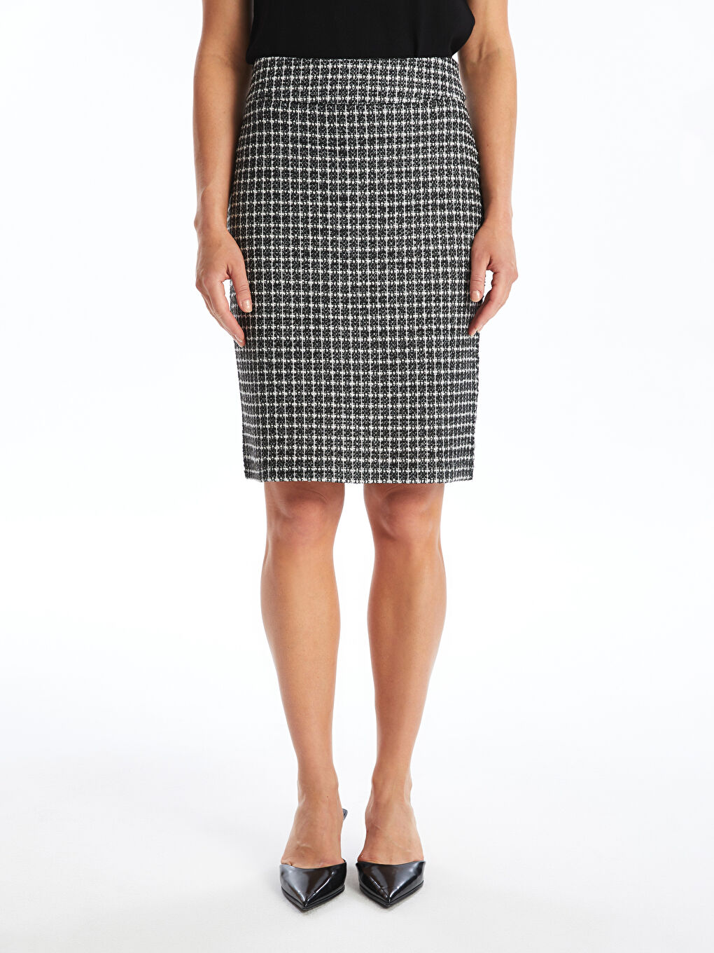LCW Grace Waist Zippered Plaid Women's Tweed Skirt -W4BM38Z8-MHS