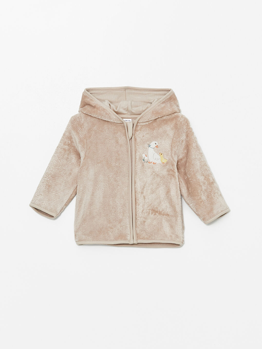 Bej Kapüşonlu Pelüş Kız Bebek Hırka