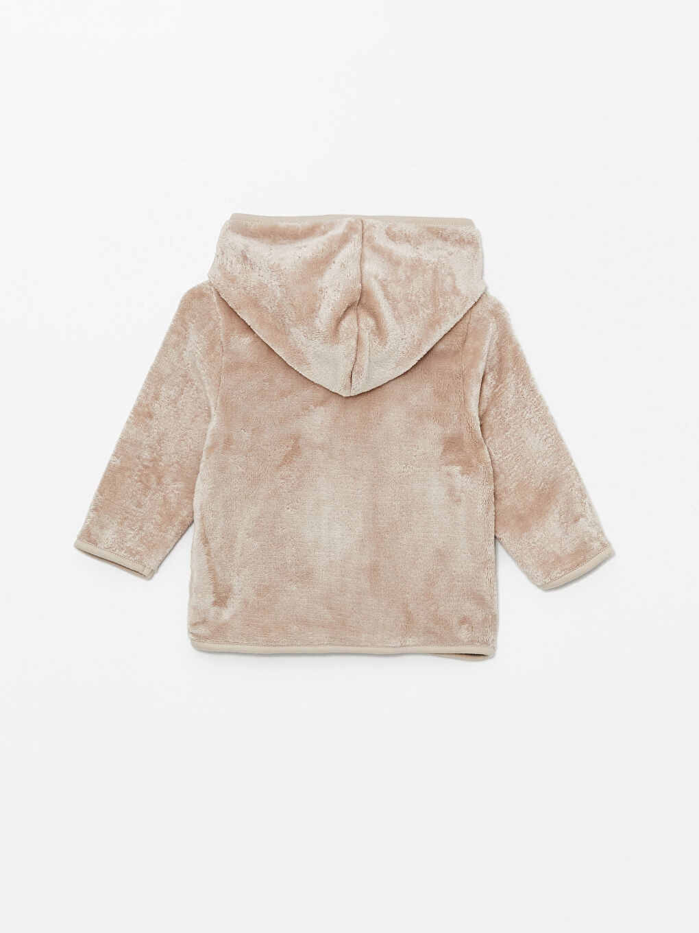 Bej Kapüşonlu Pelüş Kız Bebek Hırka-1