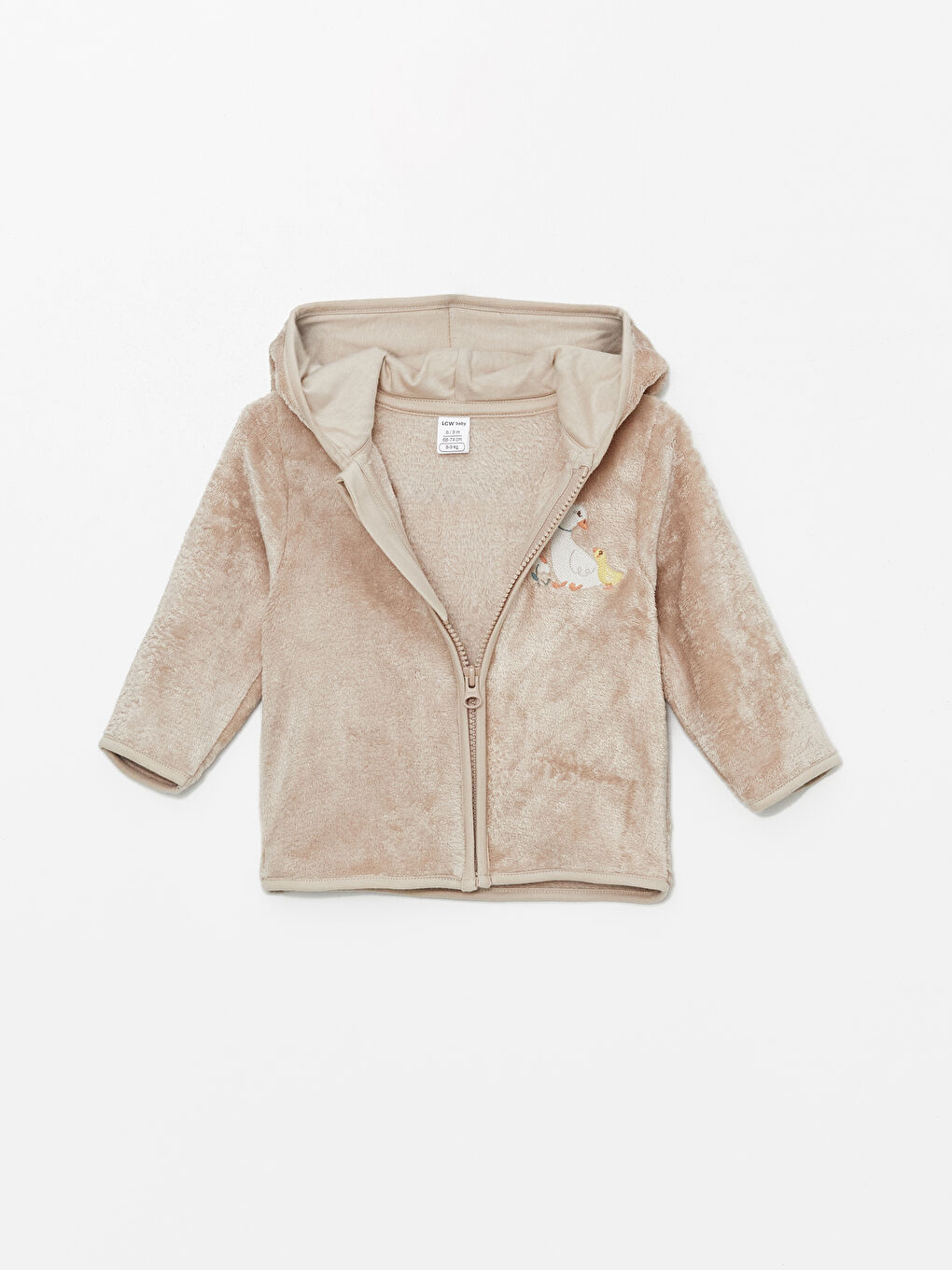 Bej Kapüşonlu Pelüş Kız Bebek Hırka-2