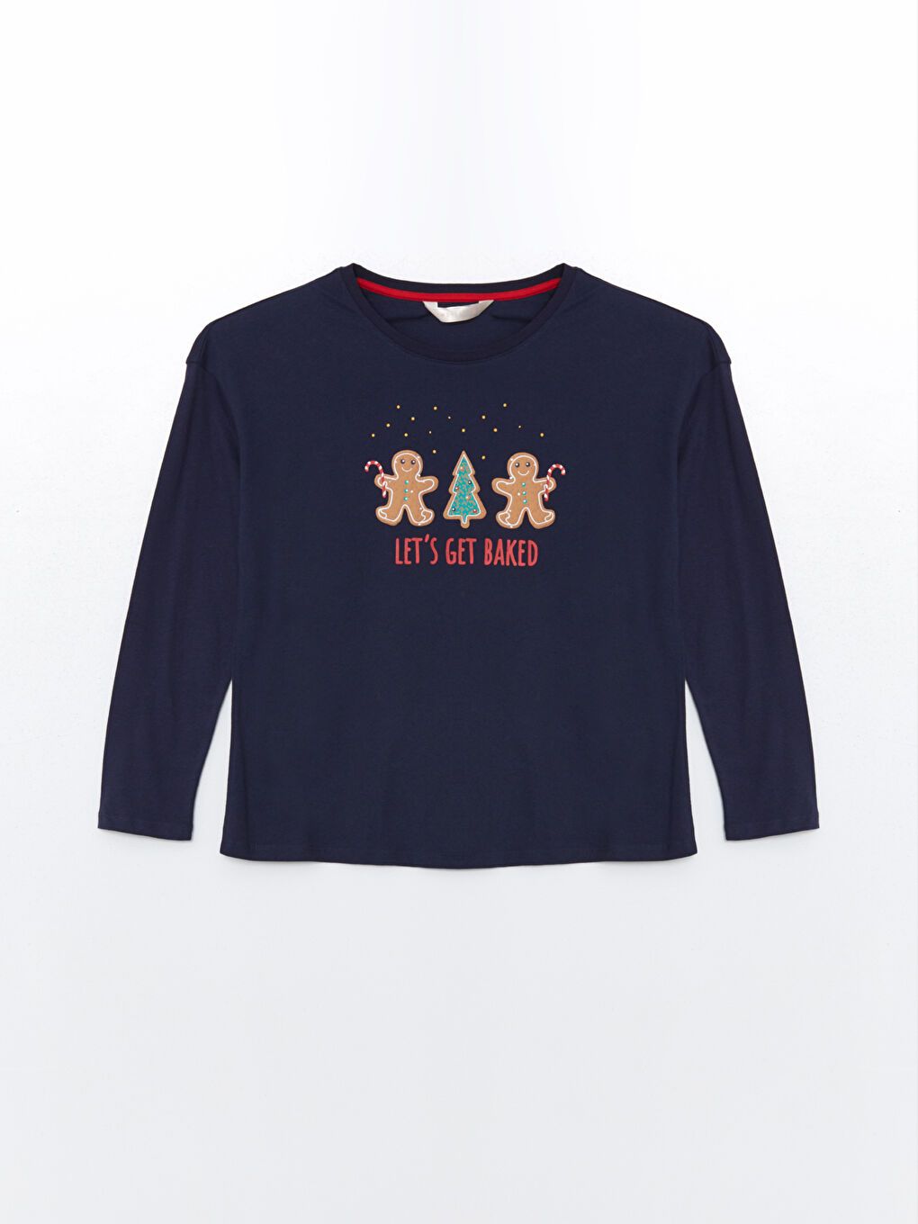 Lacivert Bisiklet Yaka Yılbaşı Temalı Kadın Pijama Üst-2