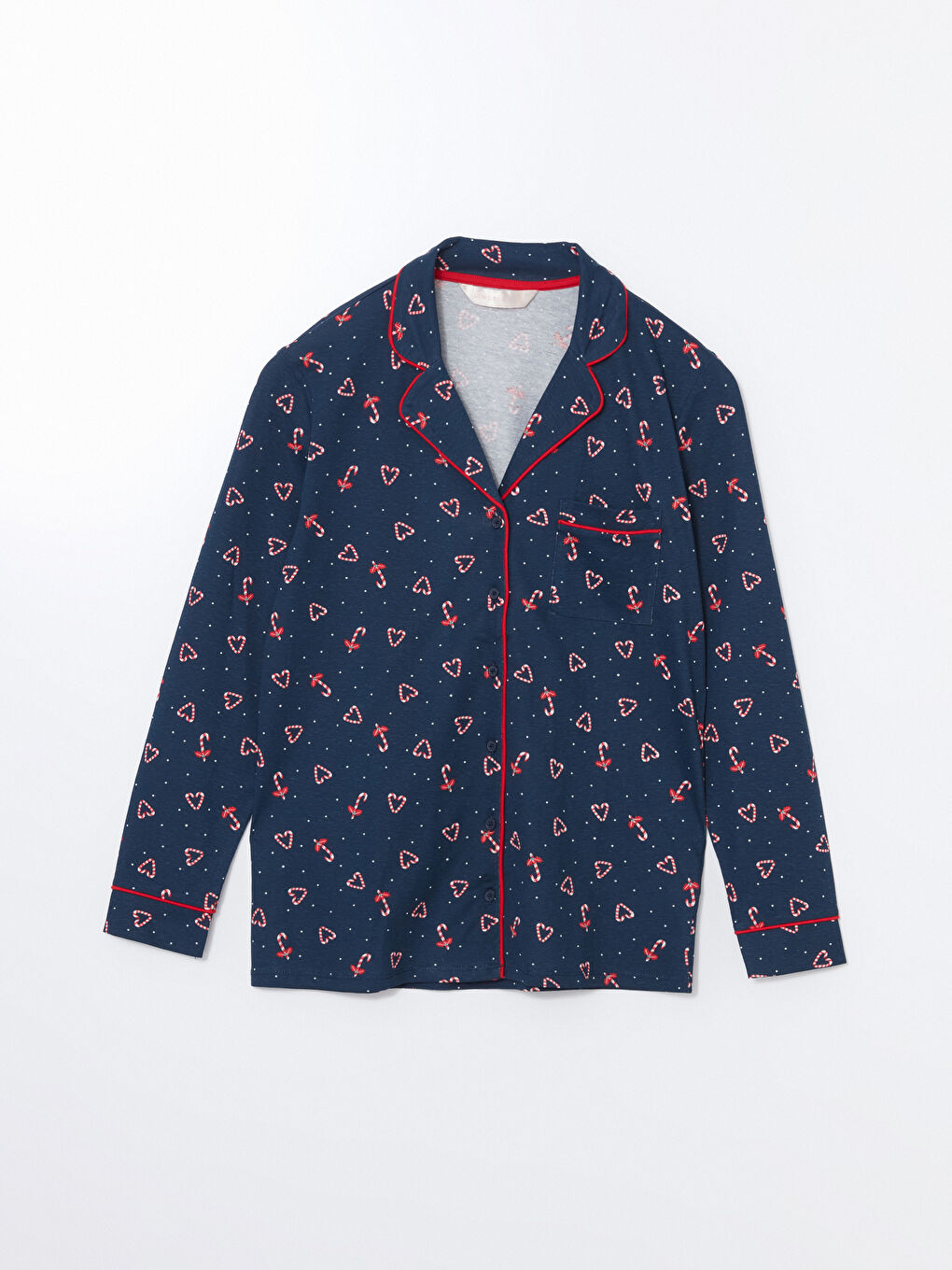 Lacivert Gömlek Yaka Yılbaşı Temalı Kadın Pijama Üstü