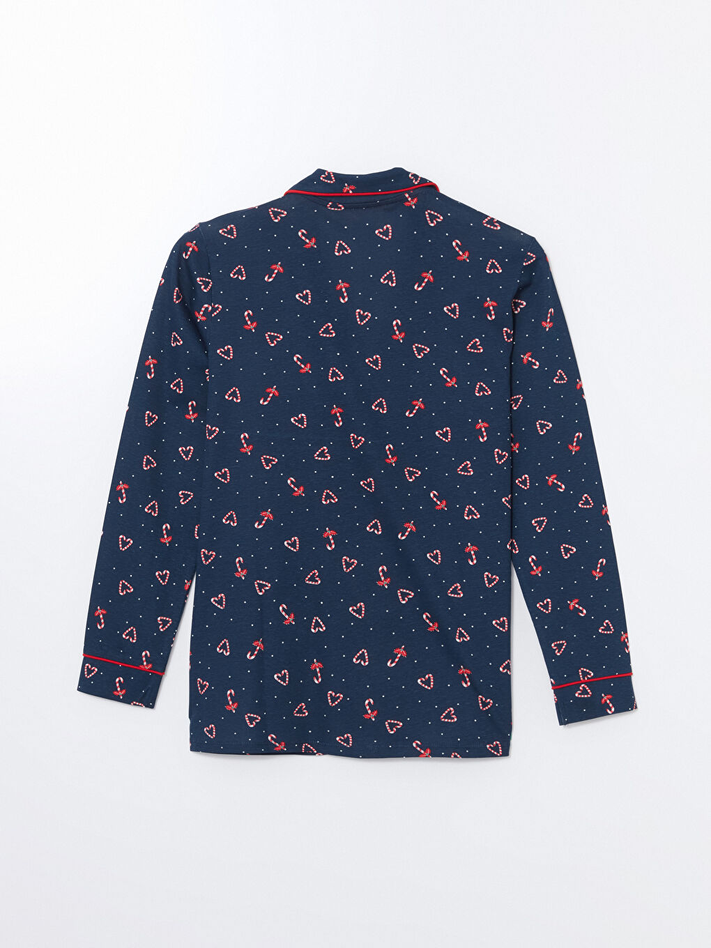 Lacivert Gömlek Yaka Yılbaşı Temalı Kadın Pijama Üstü-1